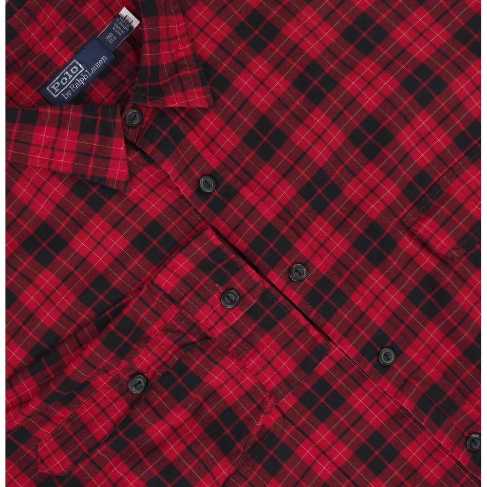 Polo Ralph Lauren Shirt Mens Big 3X 3XB Red Plaid Twill Long Sleeve Button Front